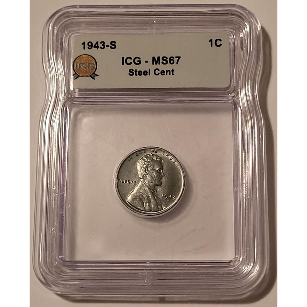 1943 S Lincoln Wheat Steel Cent MS67 ICG Toning